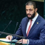 　国連総会で演説するシリアのシャラア暫定大統領＝２４日、ニューヨーク（タス＝共同）