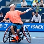 　車いすの部シングルス１回戦　プレーする小田凱人＝有明テニスの森公園