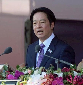 　台湾の双十節祝賀式典で演説する頼清徳総統＝１０日、台北（共同）