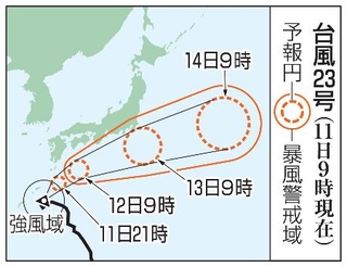 　台風２３号の予想進路（１１日９時現在）