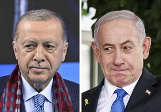 　トルコのエルドアン大統領（ゲッティ＝共同）、イスラエルのネタニヤフ首相（ロイター＝共同）