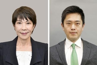 　　自民党の高市早苗総裁（左）、日本維新の会の吉村洋文代表