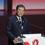 　４月、大阪・関西万博の開会式であいさつする石破首相＝大阪市此花区の夢洲