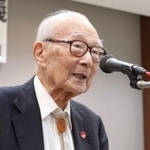 　被団協の全国都道府県代表者会議であいさつする田中熙巳代表委員＝８日午後、東京都内