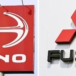 　日野自動車（左）と三菱ふそうトラック・バスのロゴマーク