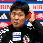 　パラグアイ戦を前に記者会見する森保監督＝９日、パナソニックスタジアム吹田