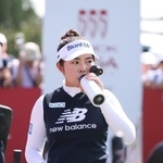 　ビュイックＬＰＧＡ第１ラウンド、１番に臨む山下美夢有＝９日、上海（ゲッティ＝共同）