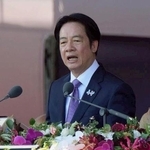 　台湾の双十節祝賀式典で演説する頼清徳総統＝１０日、台北（共同）