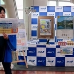 　羽田空港で「二地域居住」の体験プログラムをＰＲする担当者＝１５日午後