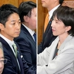 　政策協議の初会合に出席した、自民党の高市総裁（右）と日本維新の会の藤田共同代表＝１６日午後、国会