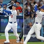 　ブルワーズ戦で（左から）先発したドジャース・大谷、１回に先頭打者、４回に２本目、７回に３本目の本塁打を放った＝ロサンゼルス（共同）