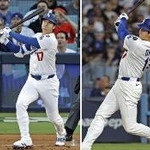 　米大リーグ、ナショナル・リーグ優勝決定シリーズのブルワーズ戦で（左から）先発し勝利投手となったドジャース・大谷翔平、１回に先頭打者、４回に２本目、７回に３本目の本塁打を放った＝１７日、ロサンゼルス（共同）