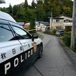 　男女４人がクマに襲われたとみられる現場付近＝２４日午後３時５８分、秋田県東成瀬村