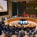 　国連創設８０年に合わせて開かれた安全保障理事会の会合＝２４日、米ニューヨークの国連本部（共同）