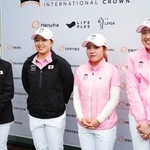 　３位決定戦後、取材に応じる（左から）山下美夢有、西郷真央、古江彩佳、竹田麗央＝新朝鮮ＣＣ（共同）