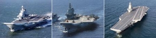 　「遼寧」（左）、「山東」（中央）に「福建」が加わり、３隻体制を確立した中国軍の空母（左はＣＮＳ＝共同、中央と右は新華社＝共同）