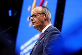 　ドイツのメルツ首相＝１８日、ベルリン（ロイター＝共同）