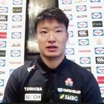 　欧州遠征中のラグビー日本代表に合流し、取材に応じる斎藤＝３日（共同）