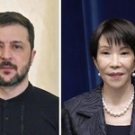 　高市早苗首相（右）と、ウクライナのゼレンスキー大統領（ゲッティ＝共同）