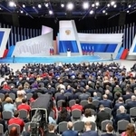 　ロシアのプーチン大統領が年次報告演説をしたモスクワの会場＝２０２４年２月（タス＝共同）