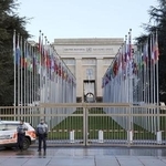 　国連人権理事会が置かれる国連欧州本部＝昨年１月、スイス・ジュネーブ