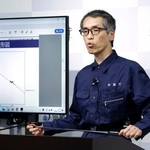 　三陸沖で発生した地震と、津波注意報の発令について記者会見する気象庁の担当者＝９日午後、気象庁