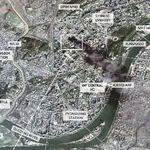 　平壌中心部の工場か倉庫とみられる建物で２日ごろに起きた火災の衛星画像（ＳＩ-Ａｎａｌｙｔｉｃｓ／ＮＫニュース・共同）