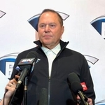 　取材に応じる今井達也投手の代理人ボラス氏＝１２日、米ネバダ州ラスベガス（共同）