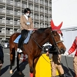 　騎馬隊の馬に乗る参加者＝２２日午後、東京都目黒区