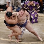 　安青錦（奥）が押し出しで豊昇龍を破る＝福岡国際センター