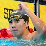 　男子２００メートル個人メドレーを制し喜ぶ茨隆太郎＝東京アクアティクスセンター