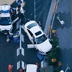 　東京都足立区の交通事故現場＝２４日午後２時９分（共同通信社ヘリから）