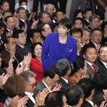 　自民党の新総裁に選出された高市早苗氏＝１０月４日、東京・永田町の党本部