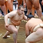 　大相撲の冬巡業で稽古する安青錦＝長崎県諫早市