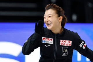 　公式練習に臨む坂本花織＝ＩＧアリーナ