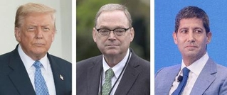 　トランプ米大統領（ロイター＝共同）、国家経済会議のケビン・ハセット委員長（ＡＰ＝共同）、元ＦＲＢ理事のケビン・ウォーシュ氏（ゲッティ＝共同）