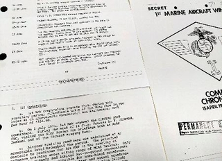 　米軍岩国基地に司令部があった第１海兵航空団の記録のコピーの一部。１９７１年７月１日に米国の核戦争計画に組み込まれたことなどが記されている