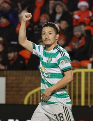 　ダンディー・ユナイテッド戦で先制点を挙げたセルティックの前田大然＝１７日、ダンディー（ＰＡ通信提供、ＡＰ＝共同）