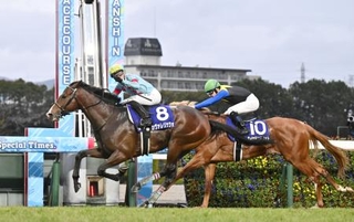 　第７７回朝日杯フューチュリティステークスを制したカヴァレリッツォ（左）と２着のダイヤモンドノット＝阪神競馬場