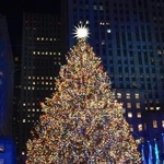 　３日、米ニューヨークのロックフェラーセンターで明かりがともされたクリスマスツリー（共同）