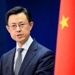 　記者会見する中国外務省の郭嘉昆副報道局長＝８日、北京（共同）