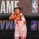 　ラプターズ戦で得点し、ポーズを決めるニックスのブランソン＝トロント（イマジンイメージズ・ロイター＝共同）