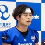 　ライスボウルに向け、記者会見するパナソニックの荒木優也＝２２日、大阪府門真市