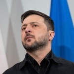 　ウクライナのゼレンスキー大統領＝２７日、ハリファクス（ロイター＝共同）