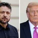 　ウクライナのゼレンスキー大統領（ロイター＝共同）、トランプ米大統領（ゲッティ＝共同）
