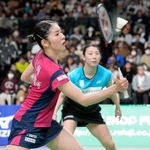 　女子ダブルスで初優勝した志田千陽（手前）、五十嵐有紗組＝京王アリーナＴＯＫＹＯ