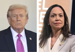 　トランプ米大統領、ベネズエラの野党指導者マリア・コリナ・マチャド氏（いずれもゲッティ＝共同）　