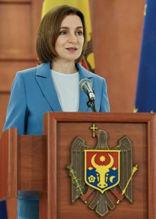 　モルドバのサンドゥ大統領＝２０２５年９月（ロイター＝共同）