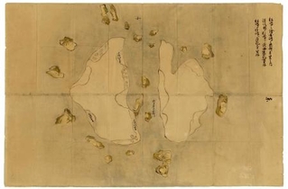 　江戸時代に描かれたとされる竹島の地図（島根県提供）