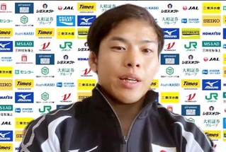 　オンラインで取材に応じる柔道男子の永山竜樹＝２９日